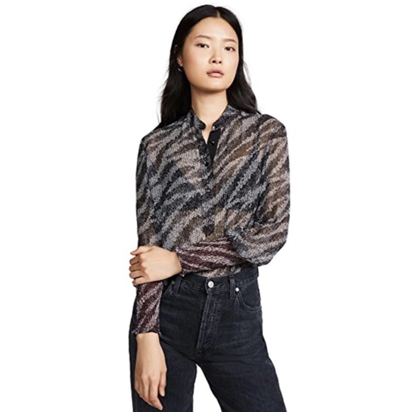 Rag & Bone Black Multi Zebra Maris Silk Popover Relaxed Fit Blouse Size Small - Picture 5 of 12